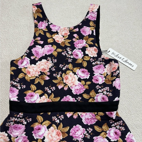 NEW FOR LOVE & LEMONS Black Pink Roses Mini Tennis Dress M - Picture 3 of 8